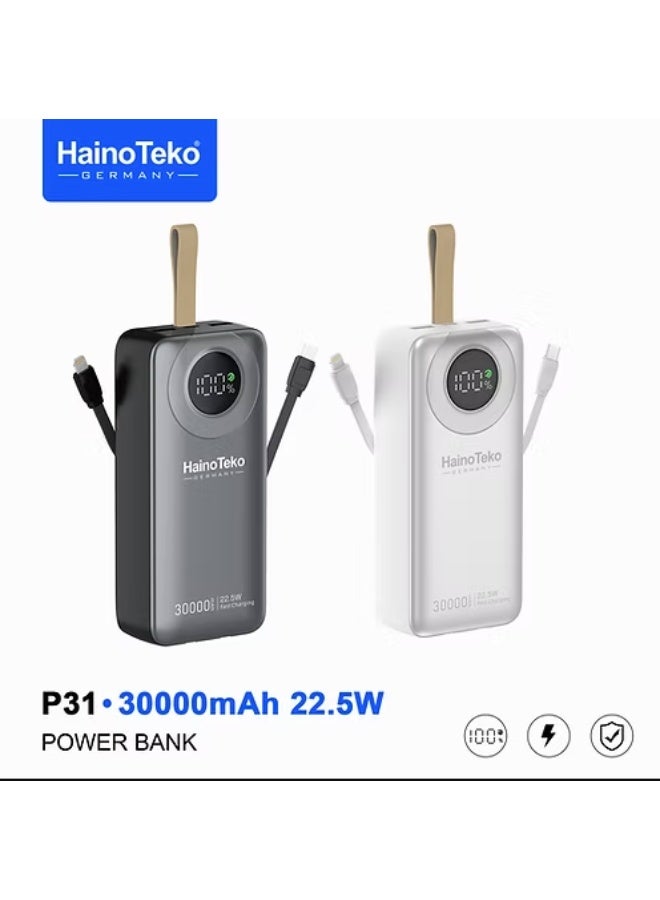 HainoTeko Germany HainoTeko P31 30000mAh Power Bank with 22.5W Fast Charging LED Digital Display - Image 1